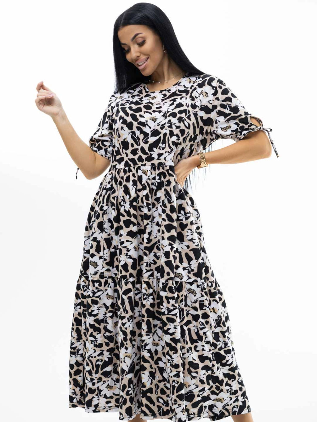 Платье женское, цвет бежевый черный