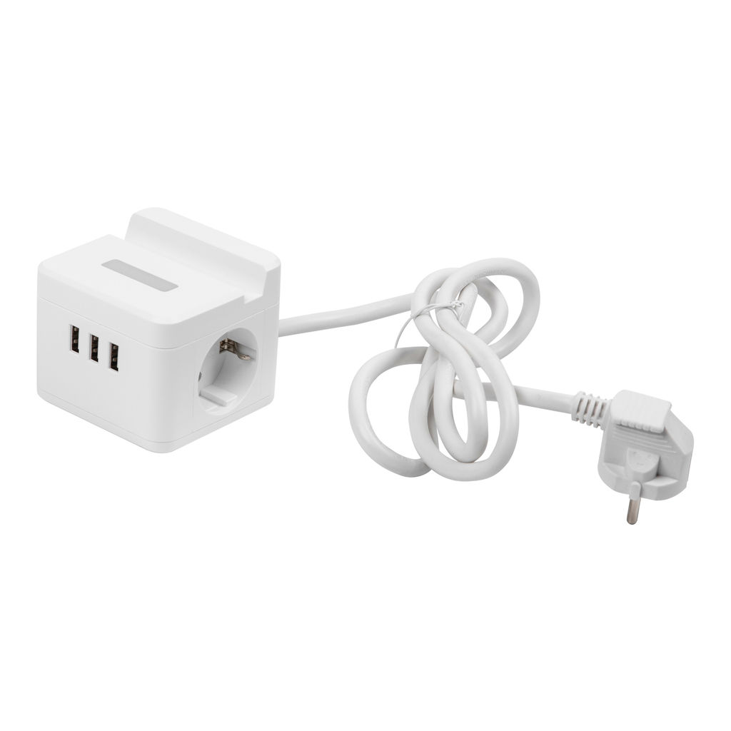 S-GCD2-1,5SBUH WHITE Удлинитель серии Standard, с/з, шнур 1,5м, 2 гнезда, 3 USB, 16А, держатель для телефона. Белый. ТМ Uniel