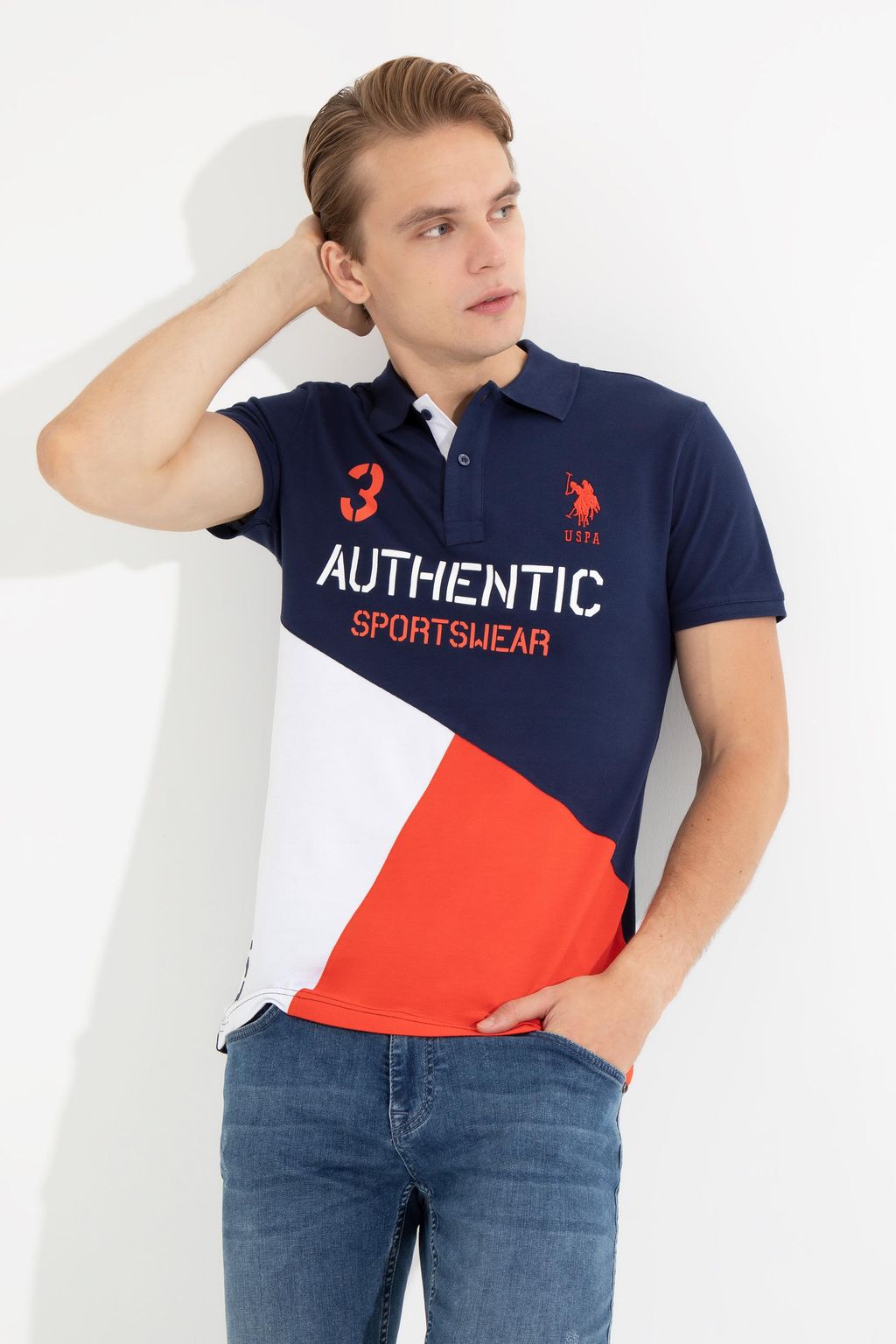 U. S. Polo Assn Мужская темно-синяя футболка с воротником-поло - U.s. polo assn фото 3