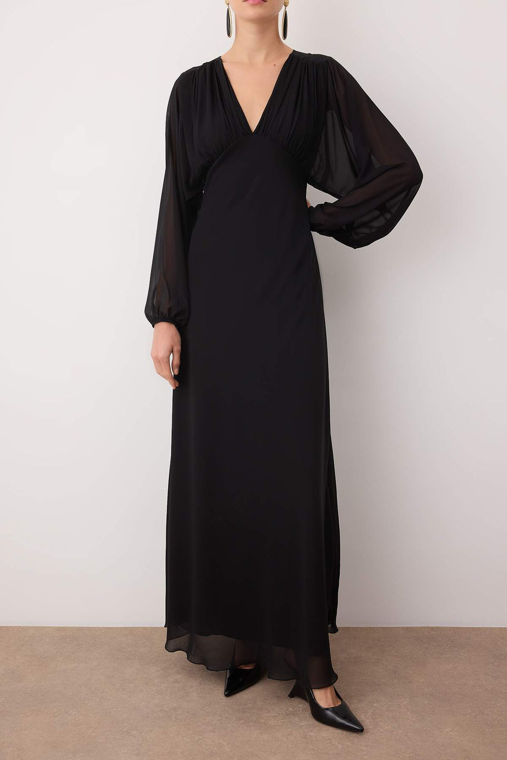 Siyah Sal Detayl? Dokuma Sifon S?k Maxi Abiye Gece Mezuniyet Elbisesi TPRAW26AE00011 - Trendyolmilla фото 7