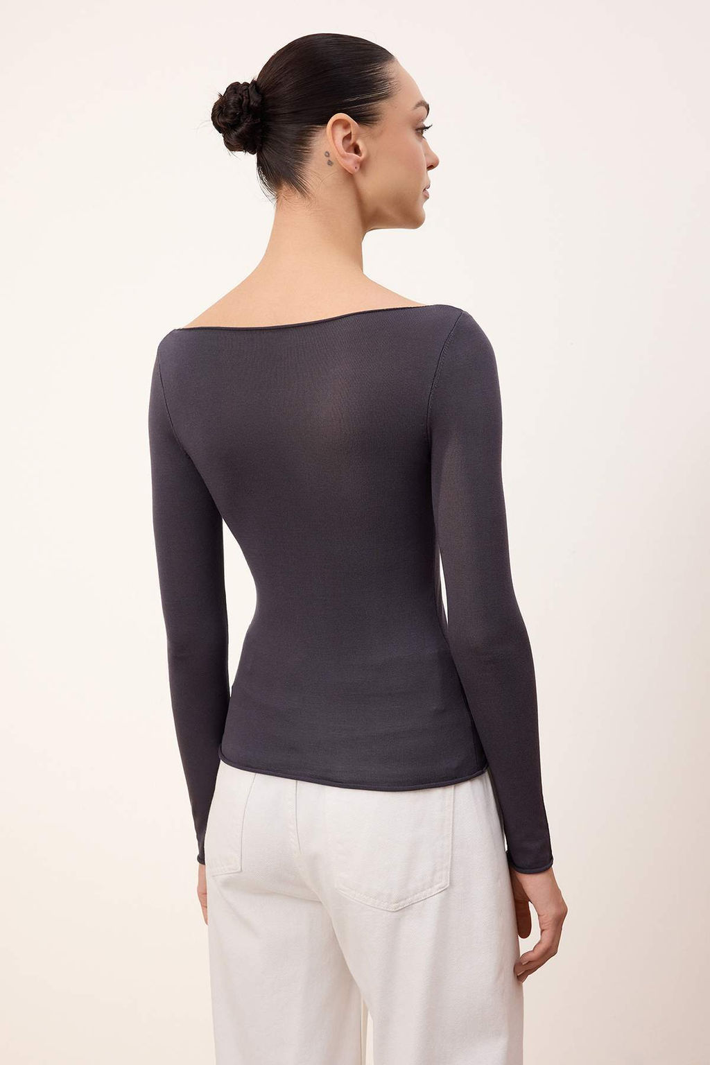 Wardrobe Essentials Antrasit Yumusak Dokulu Kay?k Yaka Triko Kazak TWOAW26KZ00293