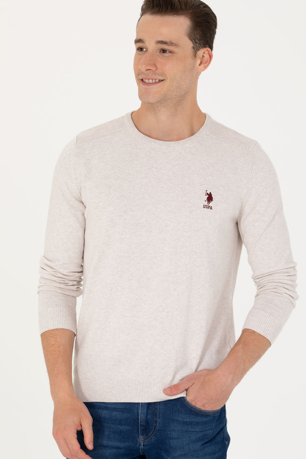Свитер U.S. Polo Assn каменного меланжа из хлопка фото 18