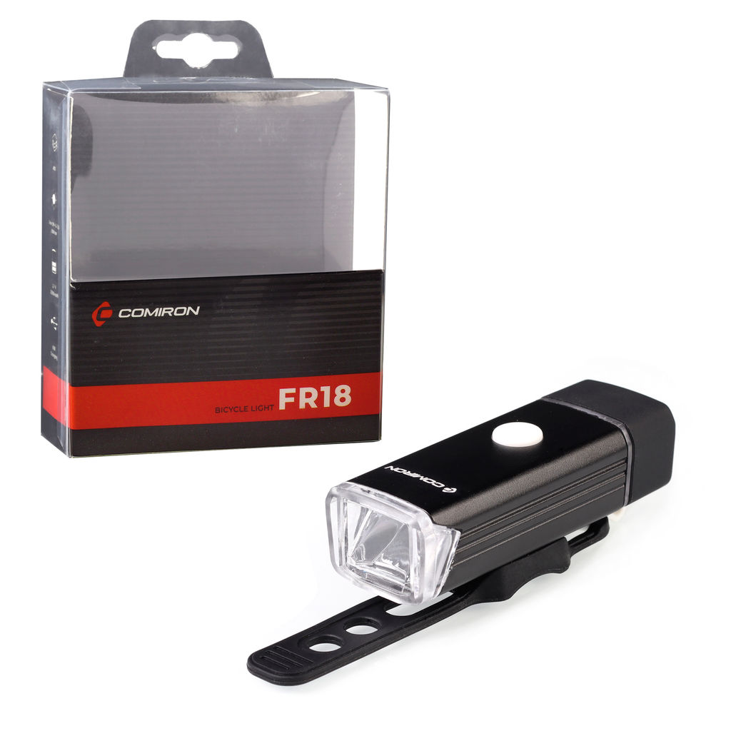 Фонарь передний COMIRON FR18 корпус: алюминий +ABS свет CREE XPG LED 350m; аккум: 3.7V 2000 mAh USB влагозащищённый, индикация заряда /уп 120/ - ГалеонТрейд фото 17