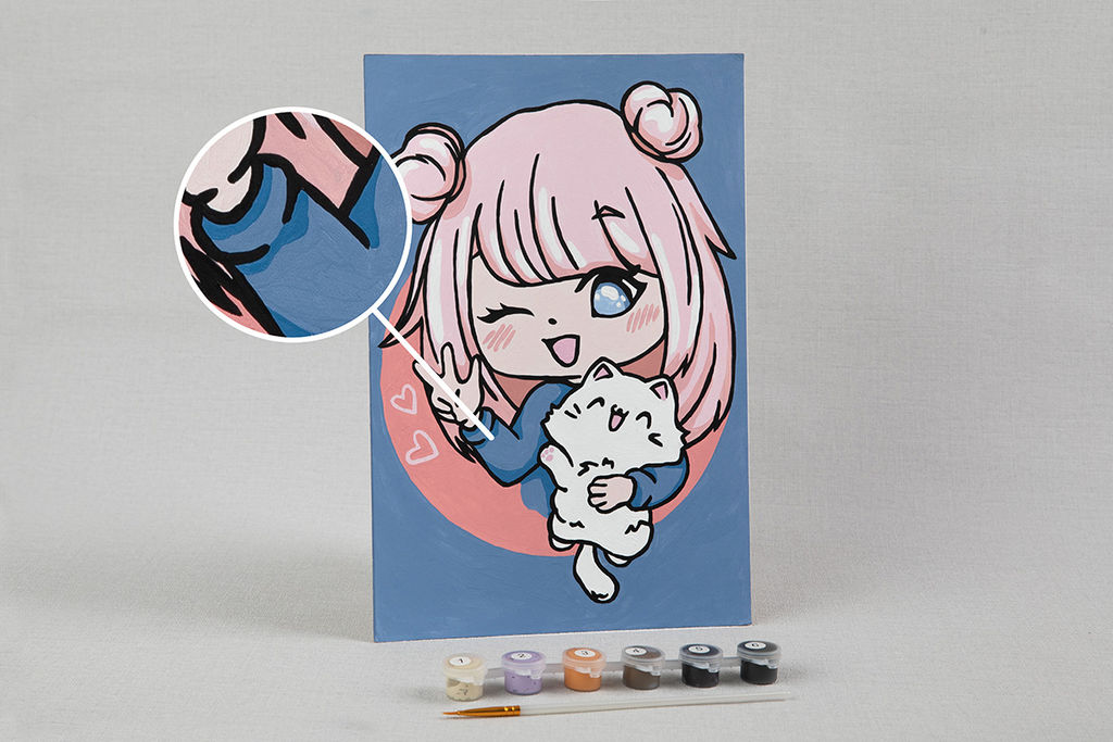 ФРЕЯ PKZ/PS-047 Набор для раскрашивания по номерам (на картоне) 30 х 20 см Анимешка с котиком