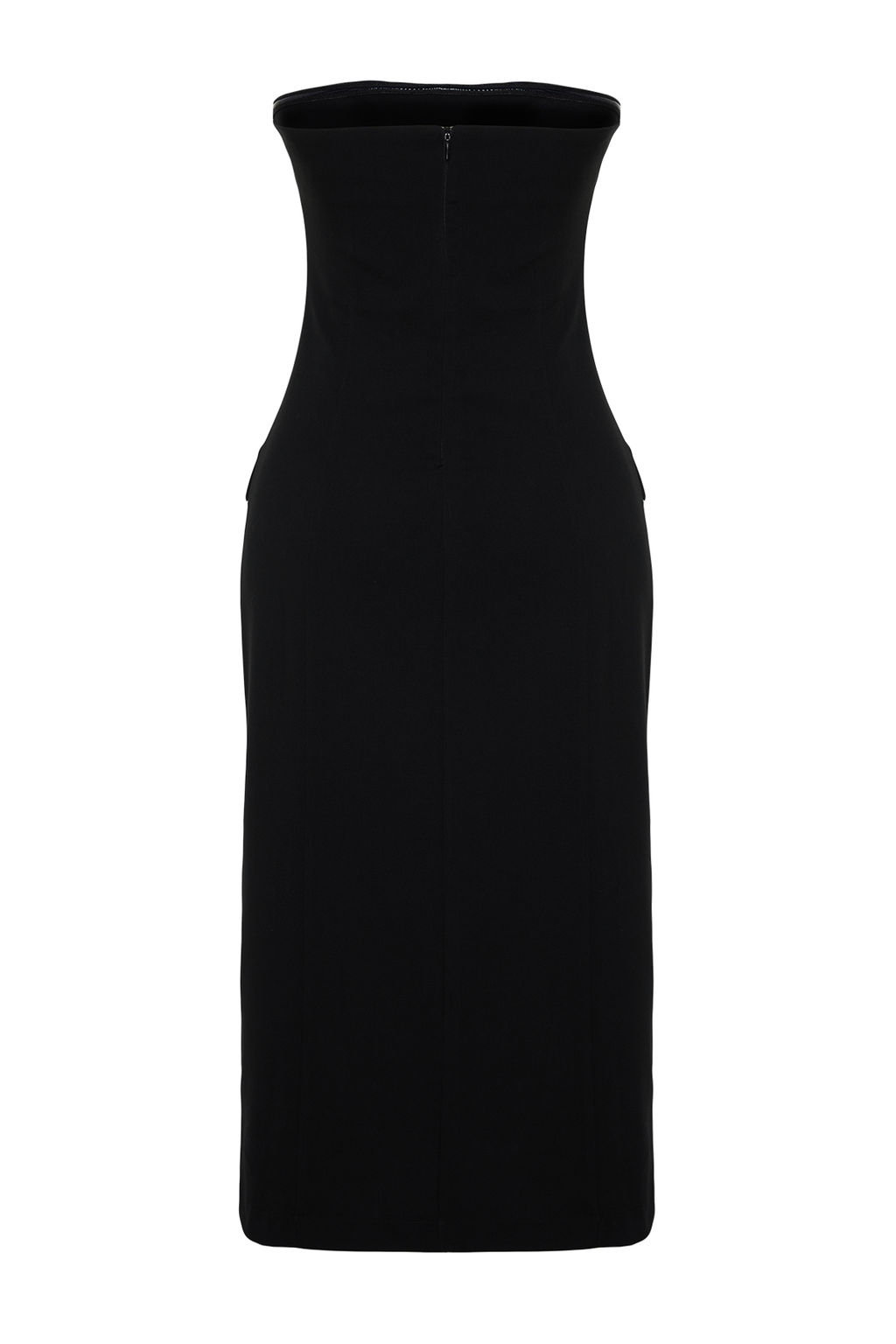 Siyah Duz Kesim Dugme Detayl? Straplez Midi Dokuma Elbise TWOAW24EL00418 - Trendyolmilla фото 14