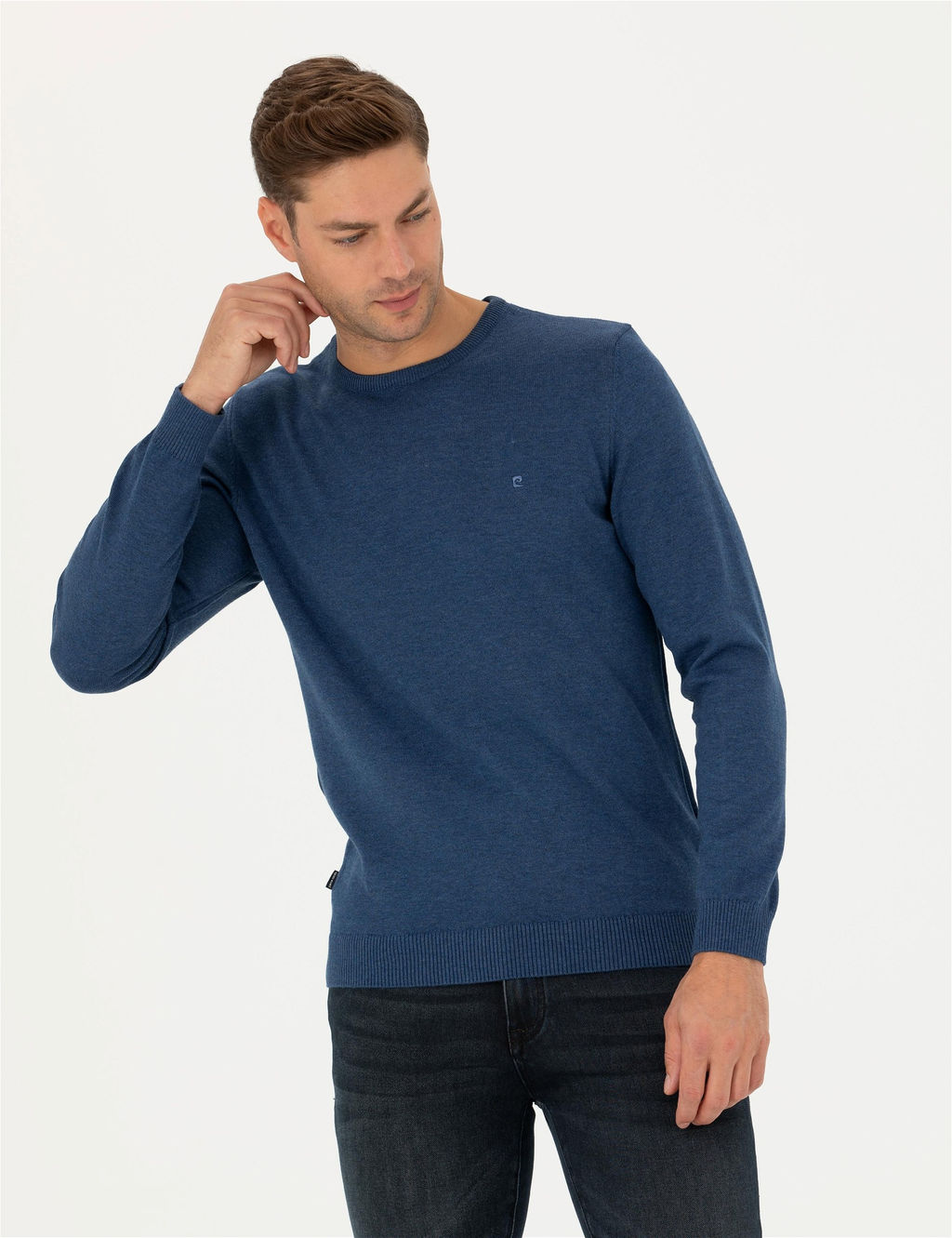 _ndigo Melanj Slim Fit Bisiklet Yaka Basic Triko Kazak