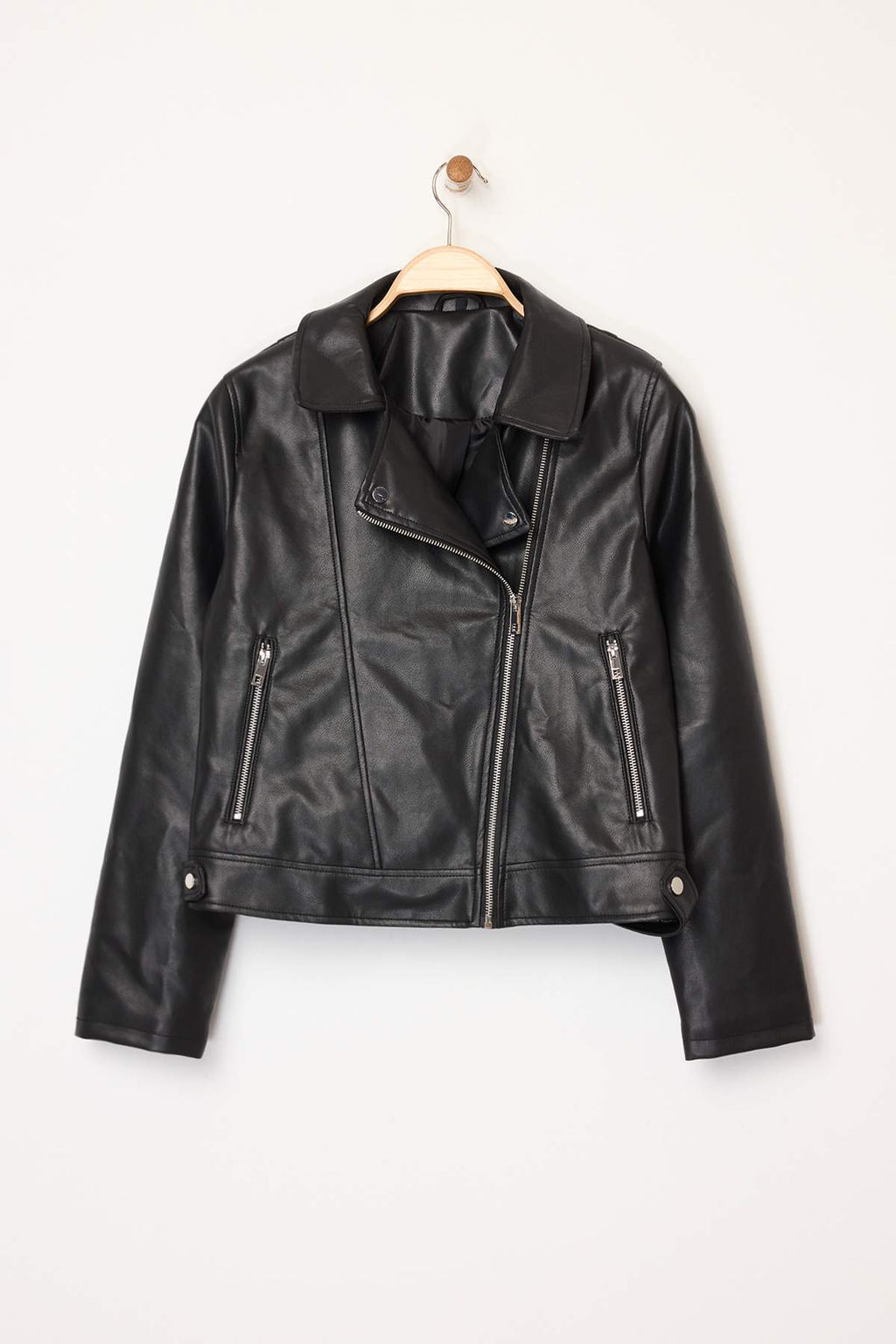 Siyah Fitted Kal?p Suni Deri Biker Ince Ceket Mont TWOAW26MO00083 - Trendyolmilla фото 5