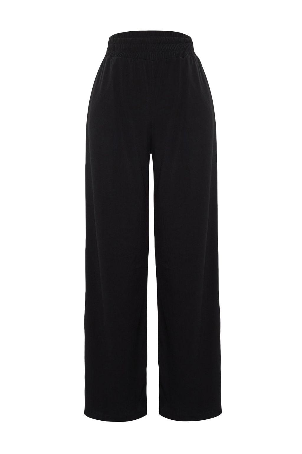 Siyah Wide Leg/Rahat Kesim Yuksek Bel Esnek Orme Pantolon TWOSS23PL00129