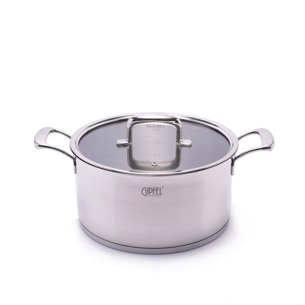1235 GIPFEL Кастрюля PRESTIGE 24х12см/5л, со стеклянной крышкой, с индукционным капсульным дном. Материал: нерж. сталь 18/10. Толщина: 0,7мм / 5мм  фото 3