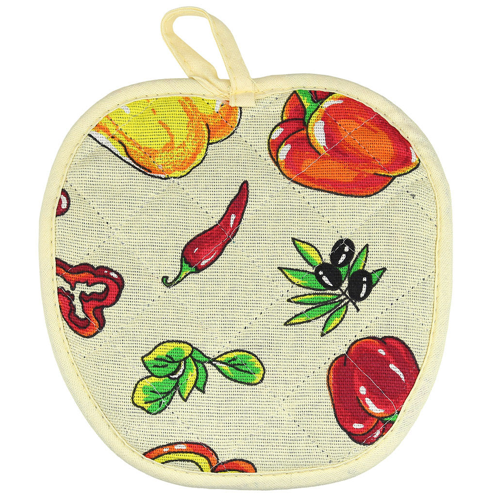 Прихватка с запахом 19х19см Перцы, форма Яблоко, рогожка 171г/м2, хлопок 100%, наполнитель - ватин 280г/м2, на пластмассовом подвесе, Домашняя мода (Россия)  фото 3