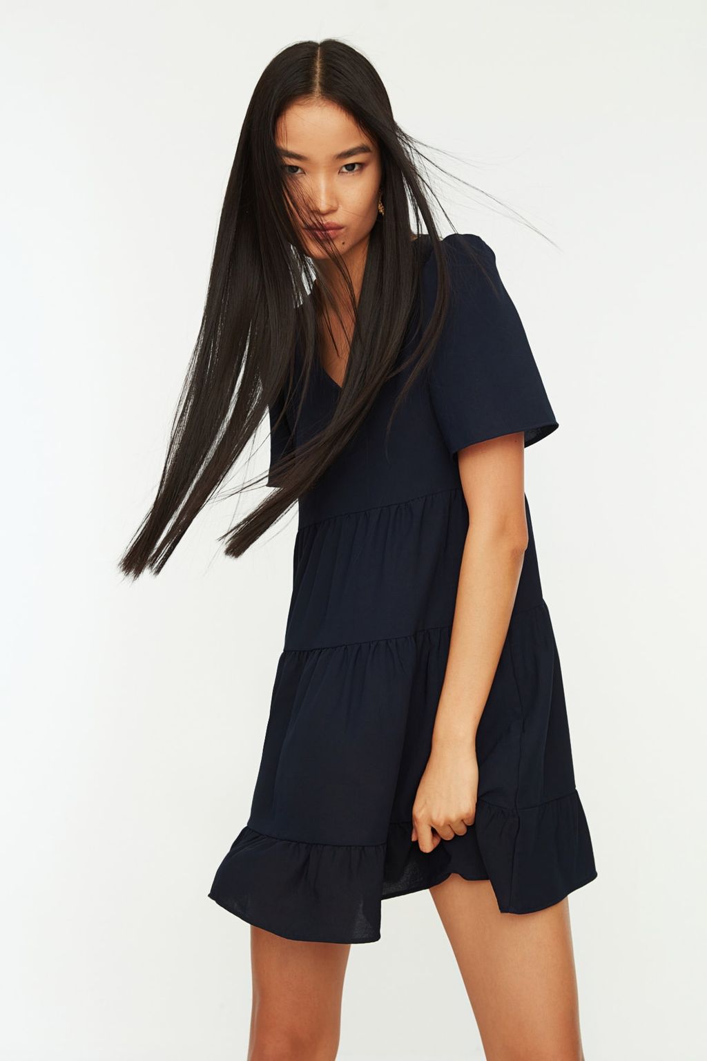 Lacivert Genis Kesim Mini Dokuma Elbise TWOSS20EL0400