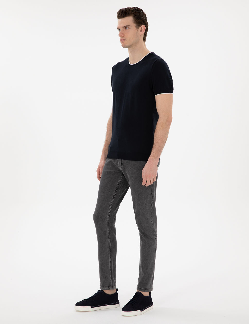 Lacivert Slim Fit Bisiklet Yaka Triko Ti__rt