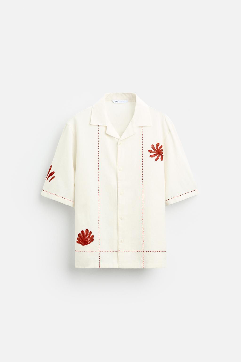 LINEN - COTTON EMBROIDERED SHIRT - Zara фото 8