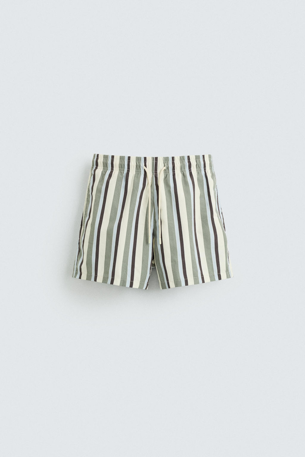 STRIPED MID-LENGTH SWIMMING TRUNKS