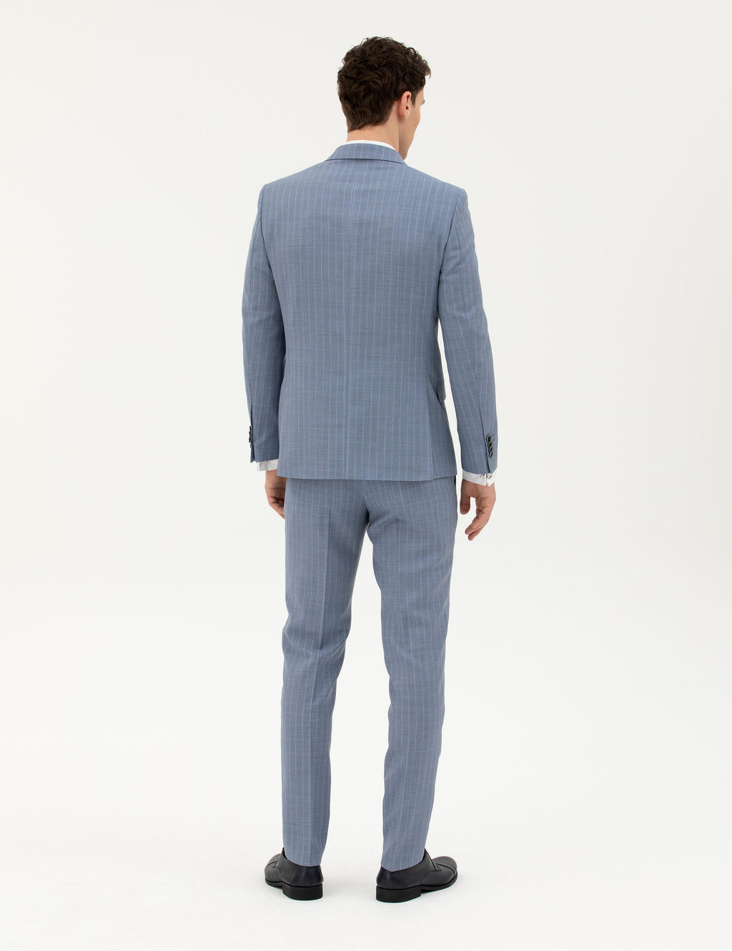Koyu Mavi Ex. Slim Fit %100 Y_n _izgili Tak_m Elbise
