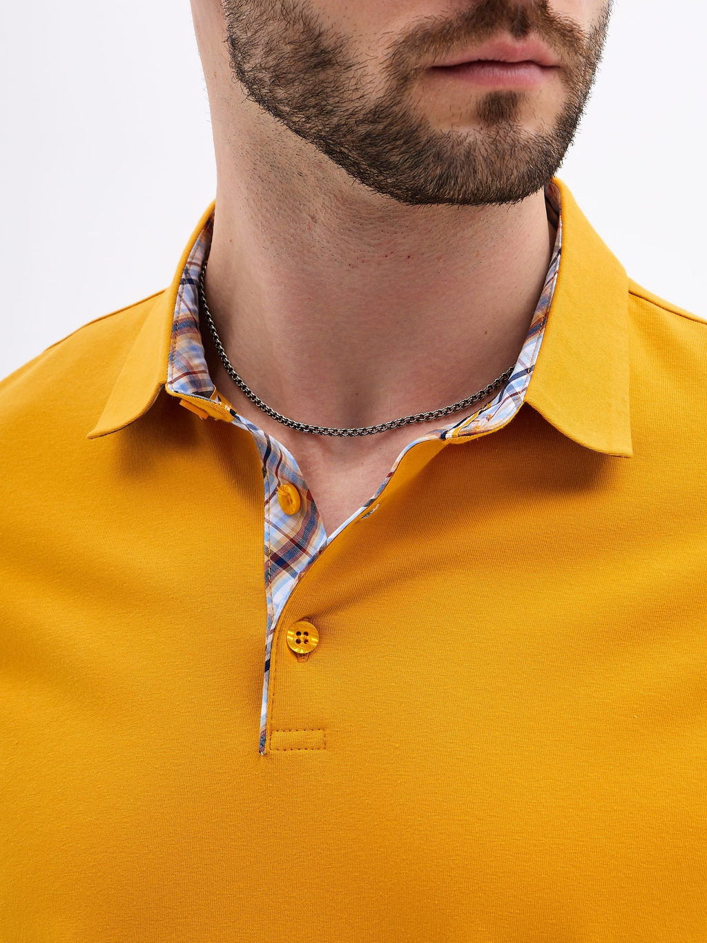 Джемпер мужской с воротником поло короткий рукав GREG G144-KO1246T-SAS5122 (т.желтый)  фото 3