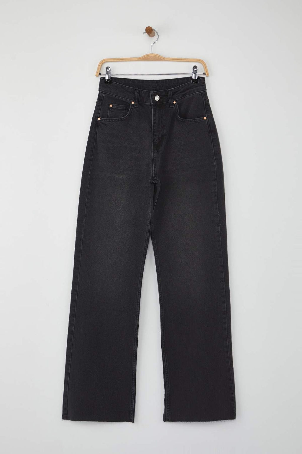 Siyah Yuksek Bel Pacas? Kesikli Wide Leg/Genis Paca Palazzo Comfort/Esnek Smoke Jeans TWOAW26JE00081