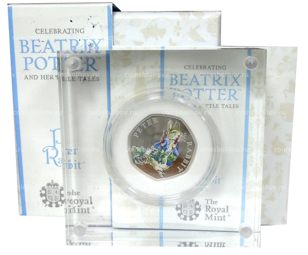 Монета 50 пенсов 2018 года Великобритания 150 лет со дня рождения Беатрис Поттер Кролик Питер (в коробке)