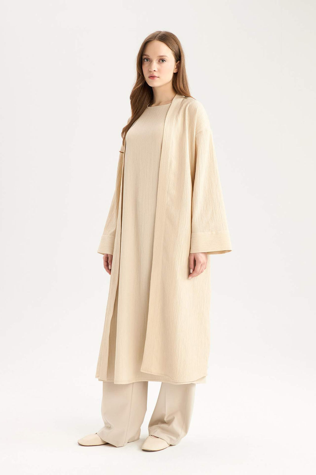 Relax Fit Sal Yaka Krink?l Kumas Uzun Kimono - Defacto фото 2