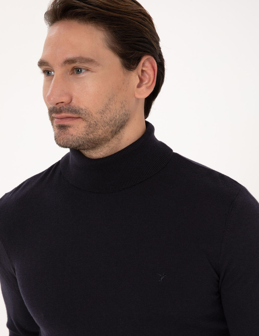 Lacivert Slim Fit Pamuk Kar___ml_ Bal_k__ Yaka Basic Triko Kazak - Cacharel фото 2