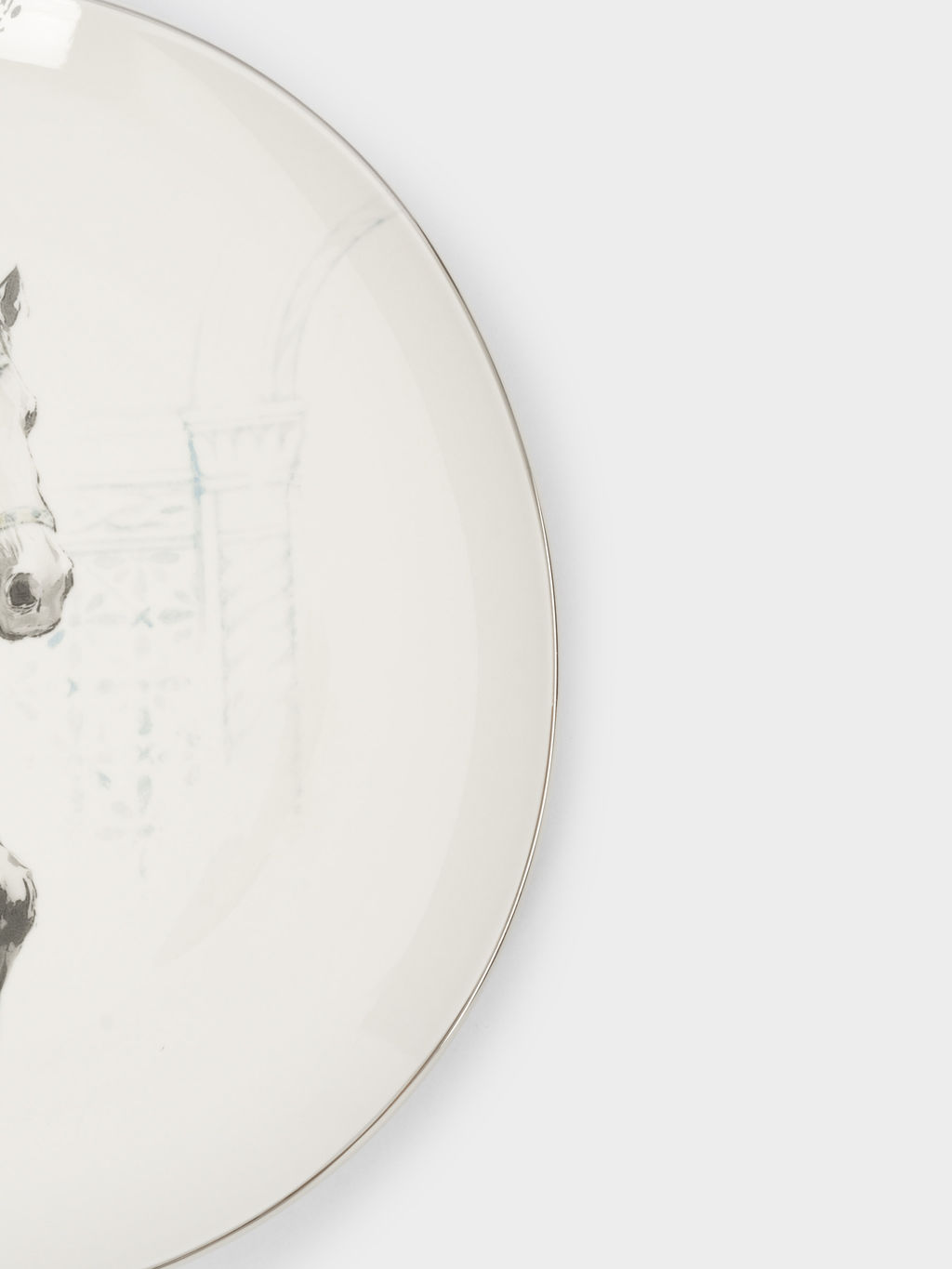 Тарелка обеденная, 28 см, фарфор N, белая, с серебристым кантом, Конь, White horse - Anna lafarg фото 3