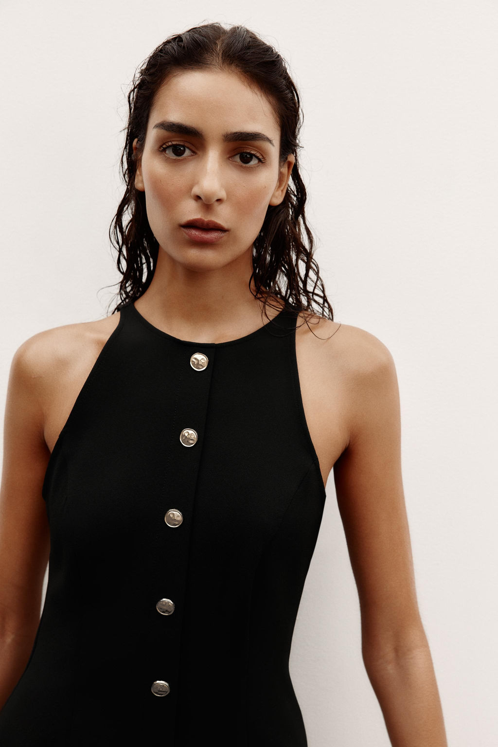 GOLD BUTTON CREPE MIDI DRESS - Zara фото 11