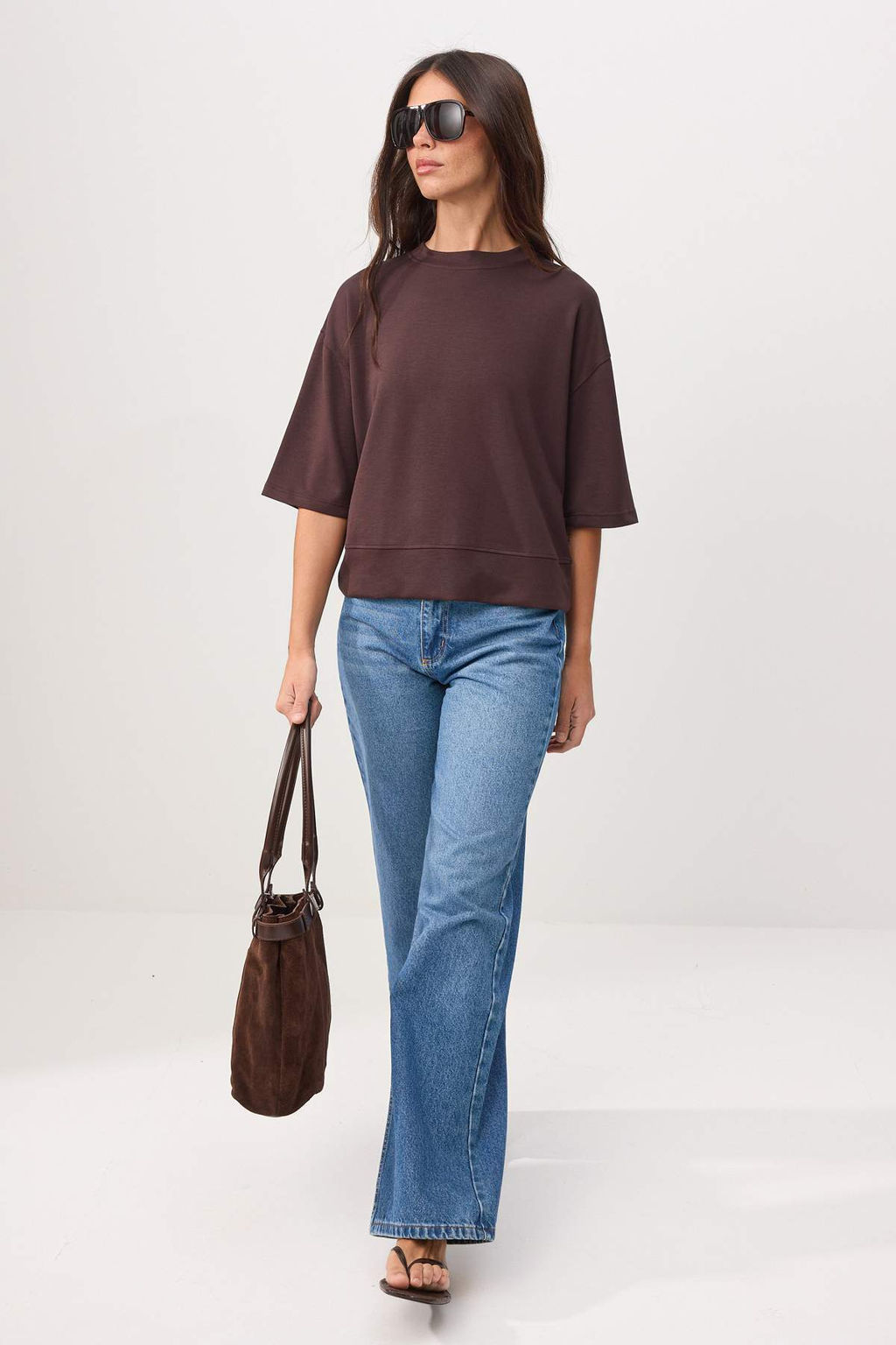 Lacivert Oversize/Genis Kal?p Dusuk Kol Truvakar Soft Touch Orme T-Shirt TWOSS26TS00182 - Trendyolmilla фото 6