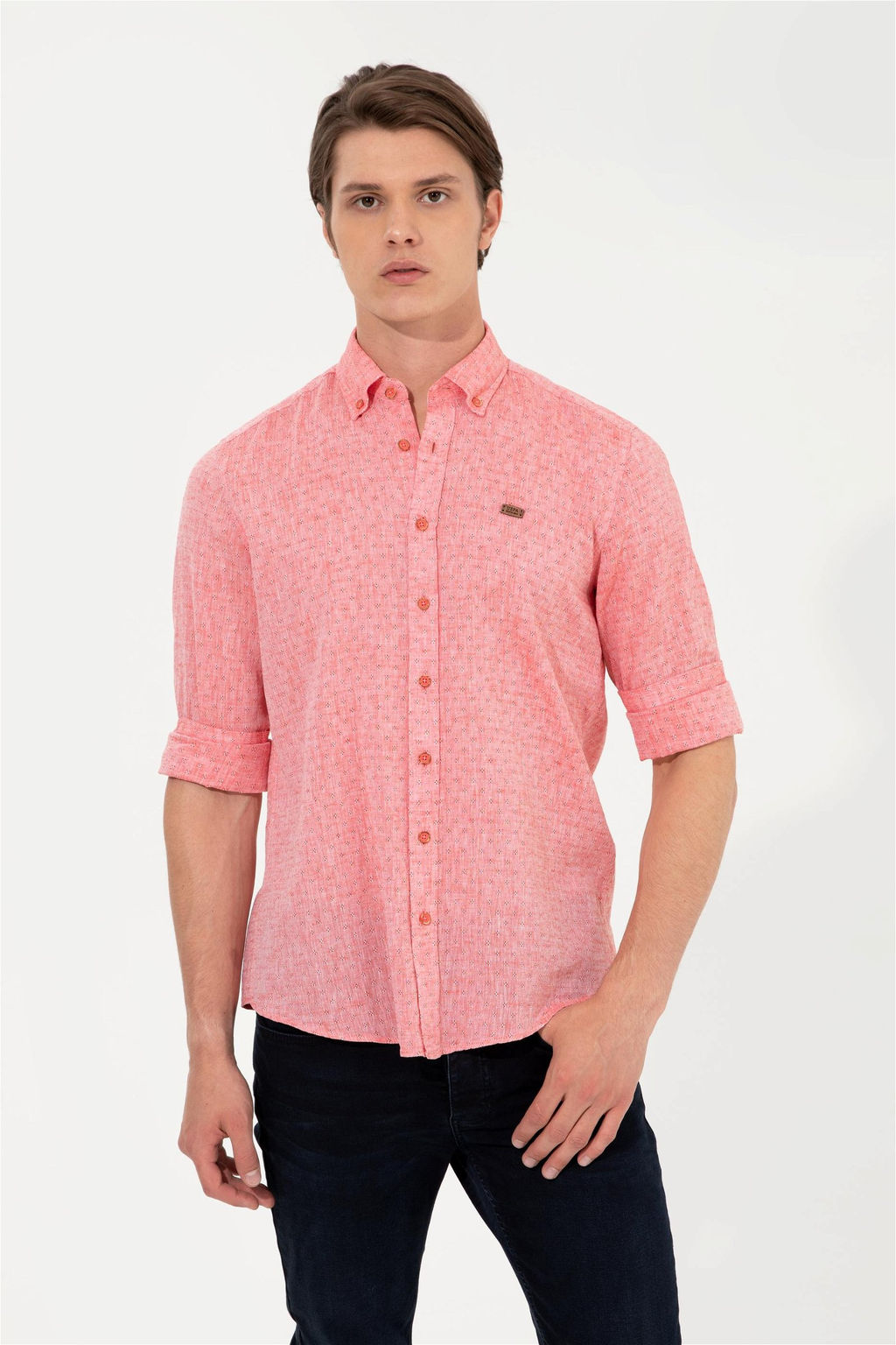 Мужская красная рубашка с воротником на пуговицах и длинным рукавом - U.s. polo assn фото 7