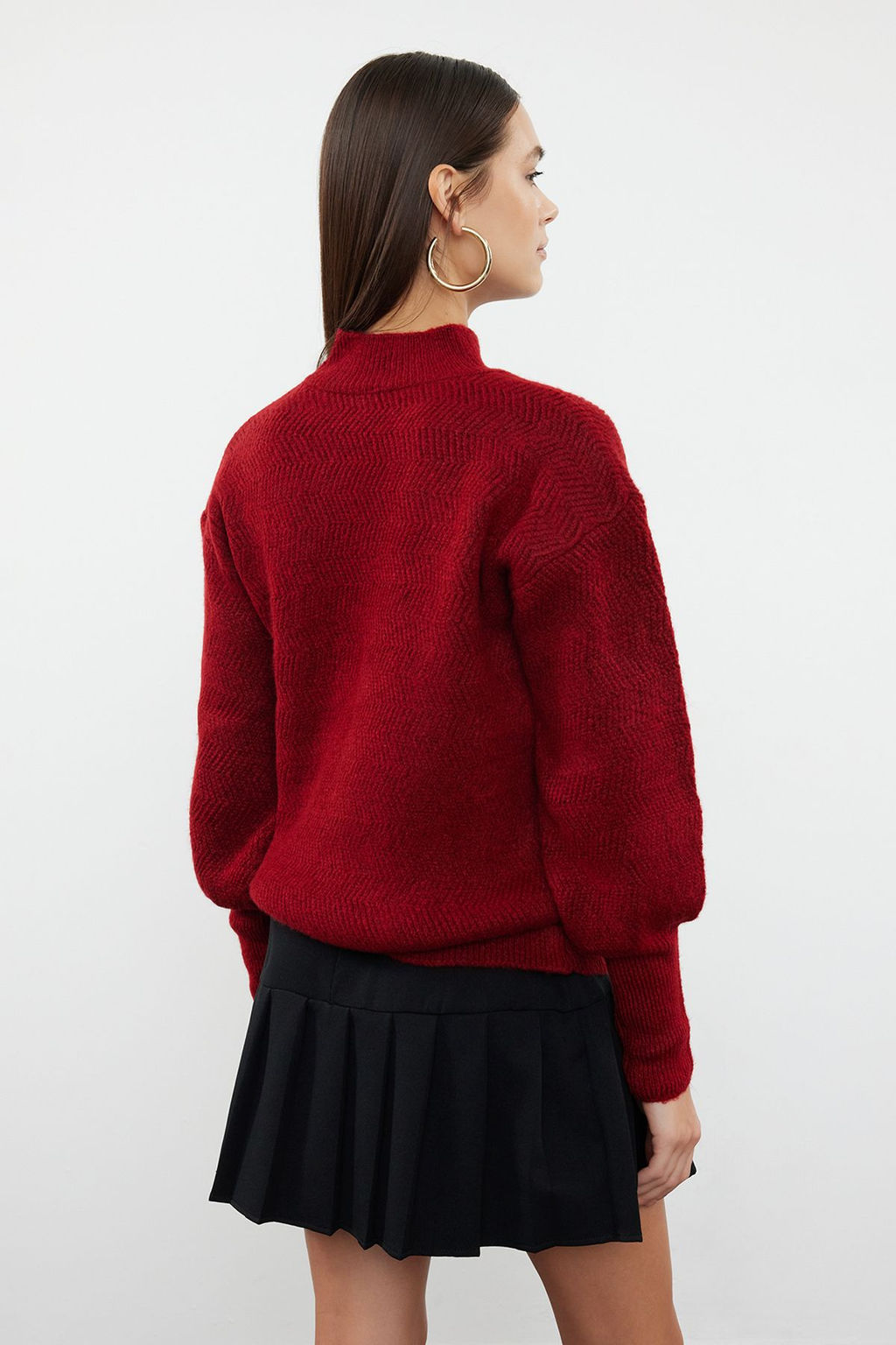 Bordo Yumusak Dokulu Kol Detayl? Triko Kazak TWOAW21KZ0204 - Trendyolmilla фото 5