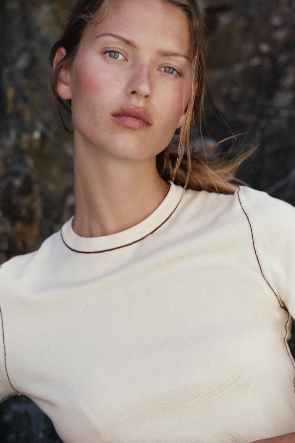 SHORT SLEEVE KNIT TOP WITH PIPING - Zara фото 8