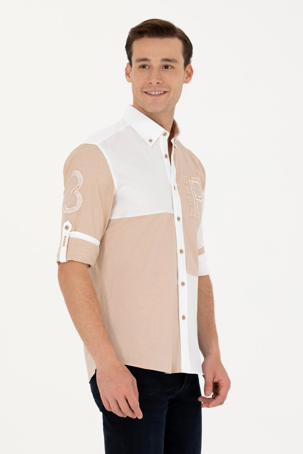 Мужская рубашка песочного цвета с длинным рукавом Неожиданная скидка в корзине - U.s. polo assn фото 3