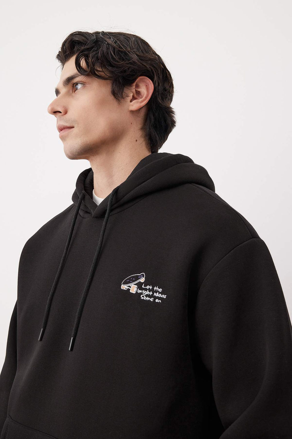 Siyah Oversize/Genis Kesim Nak?sl? Ici Polarl? Kapusonlu Sweatshirt TMNAW25SW00016