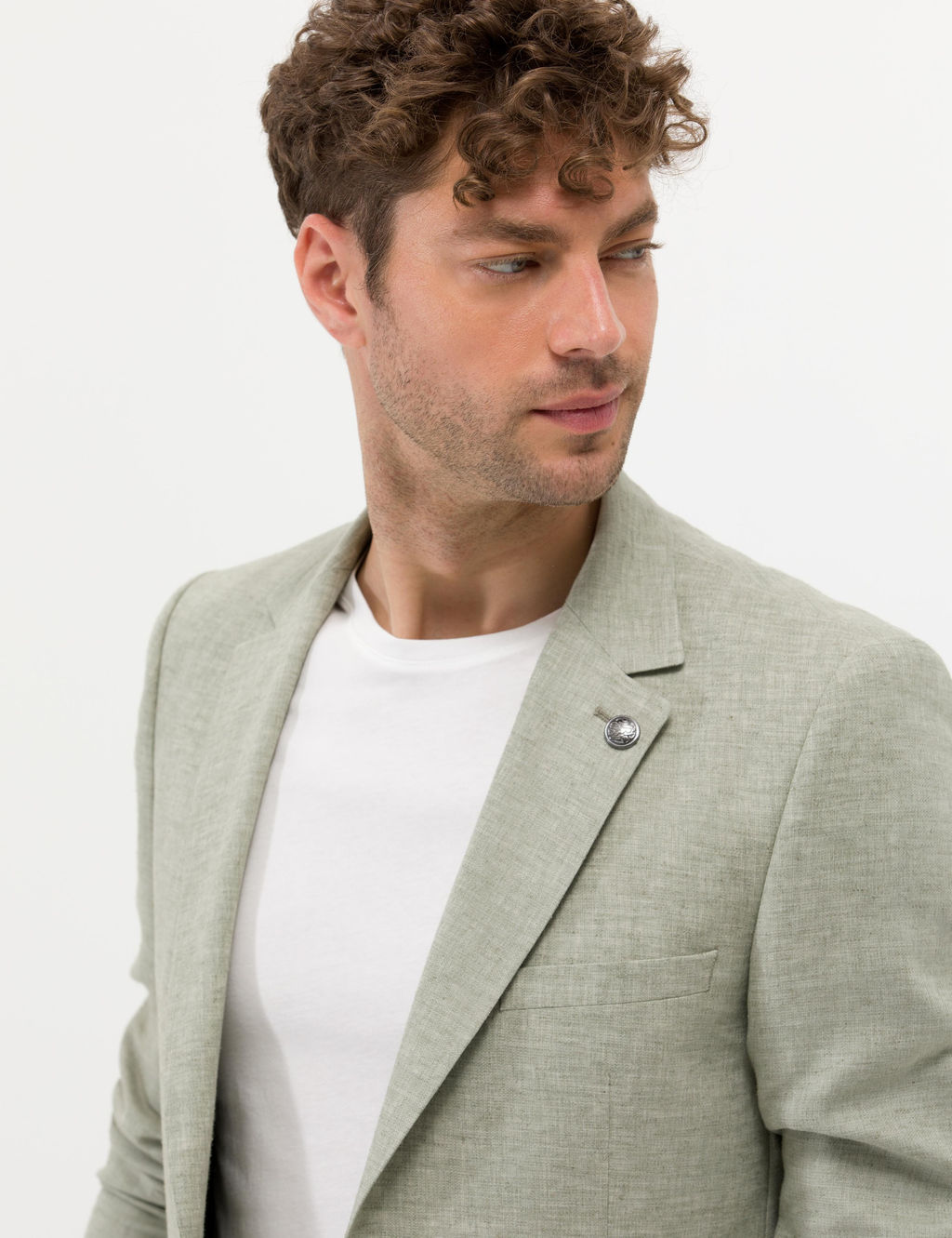 A__k Ye_il Ekstra Slim Fit Keten Kar___ml_ Blazer Ceket