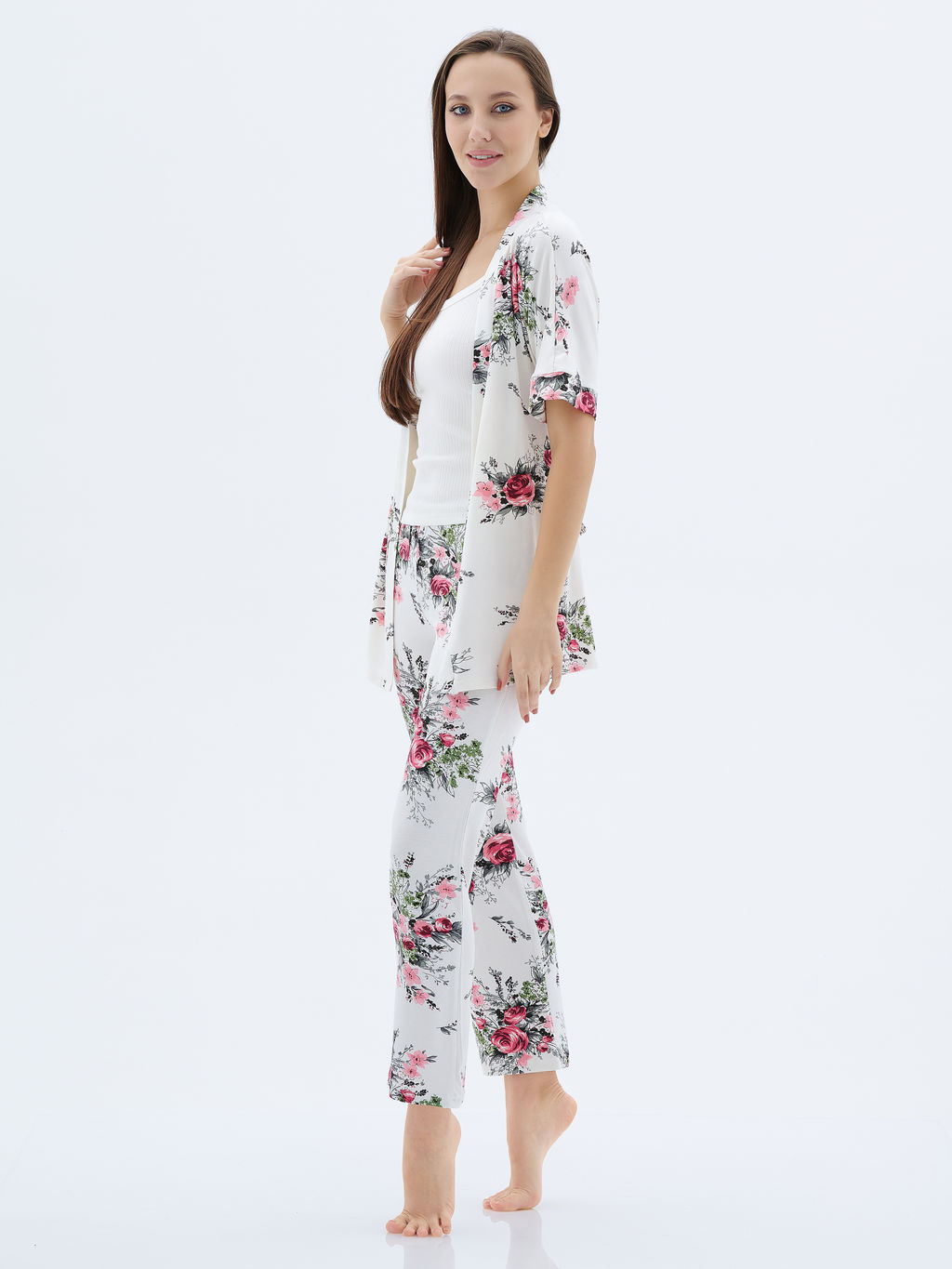 Пижама с халатом МИШЕЛЬ: брюки, топ, халат (молоко №18) - Ивановская трикотажная компания фото 4