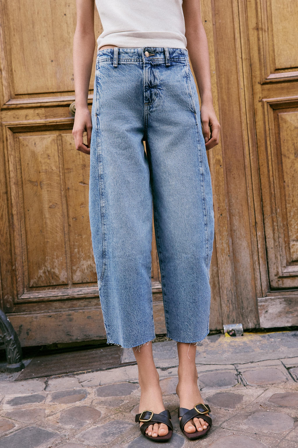 JEANS Z1975 BARREL TIRO ALTO CROP COSTURAS / Azul medio - Zara фото 5