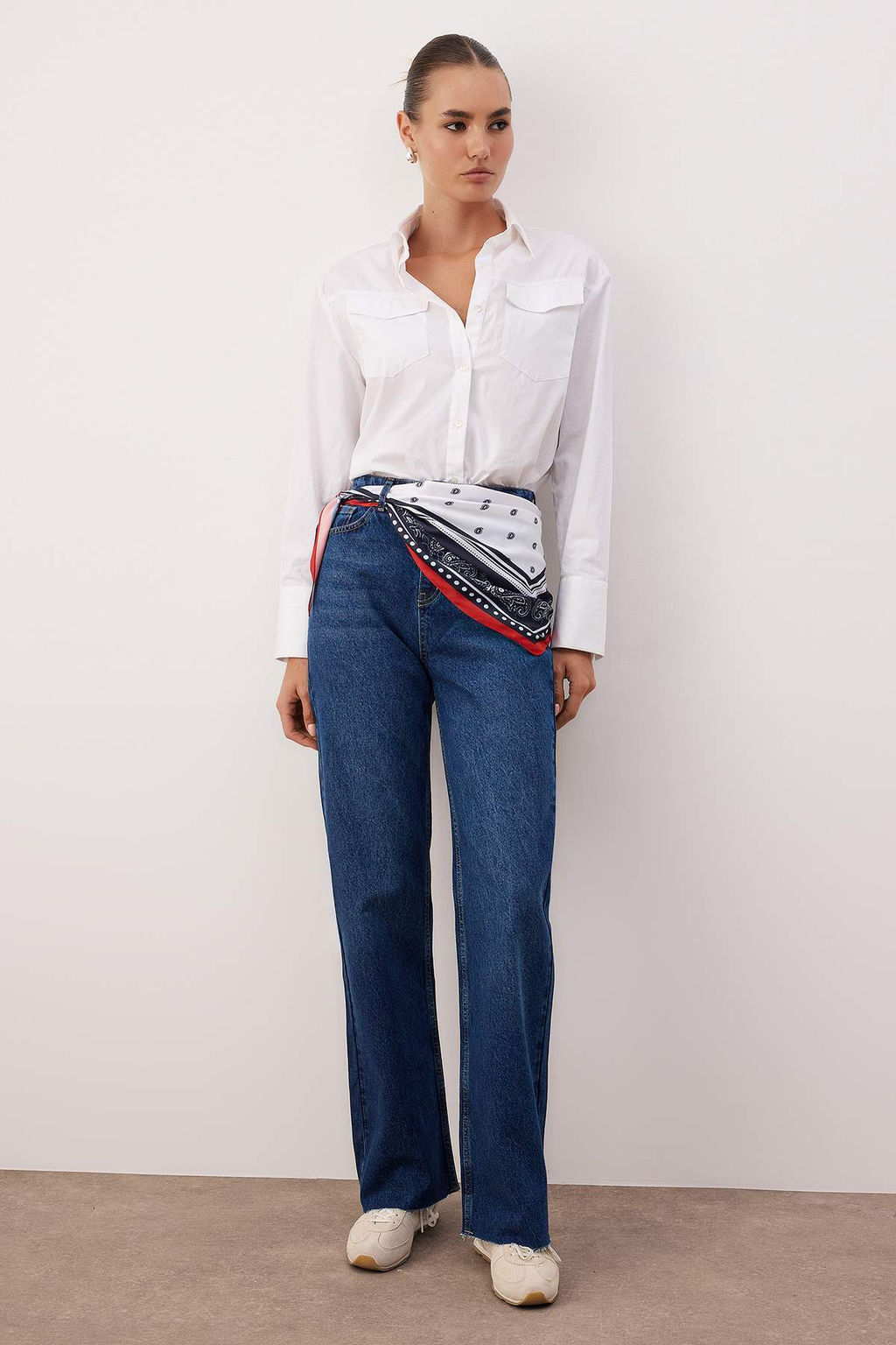 Koyu Mavi Yuksek Bel Wide Leg Jeans TWOAW26JE00286 - Trendyolmilla фото 2