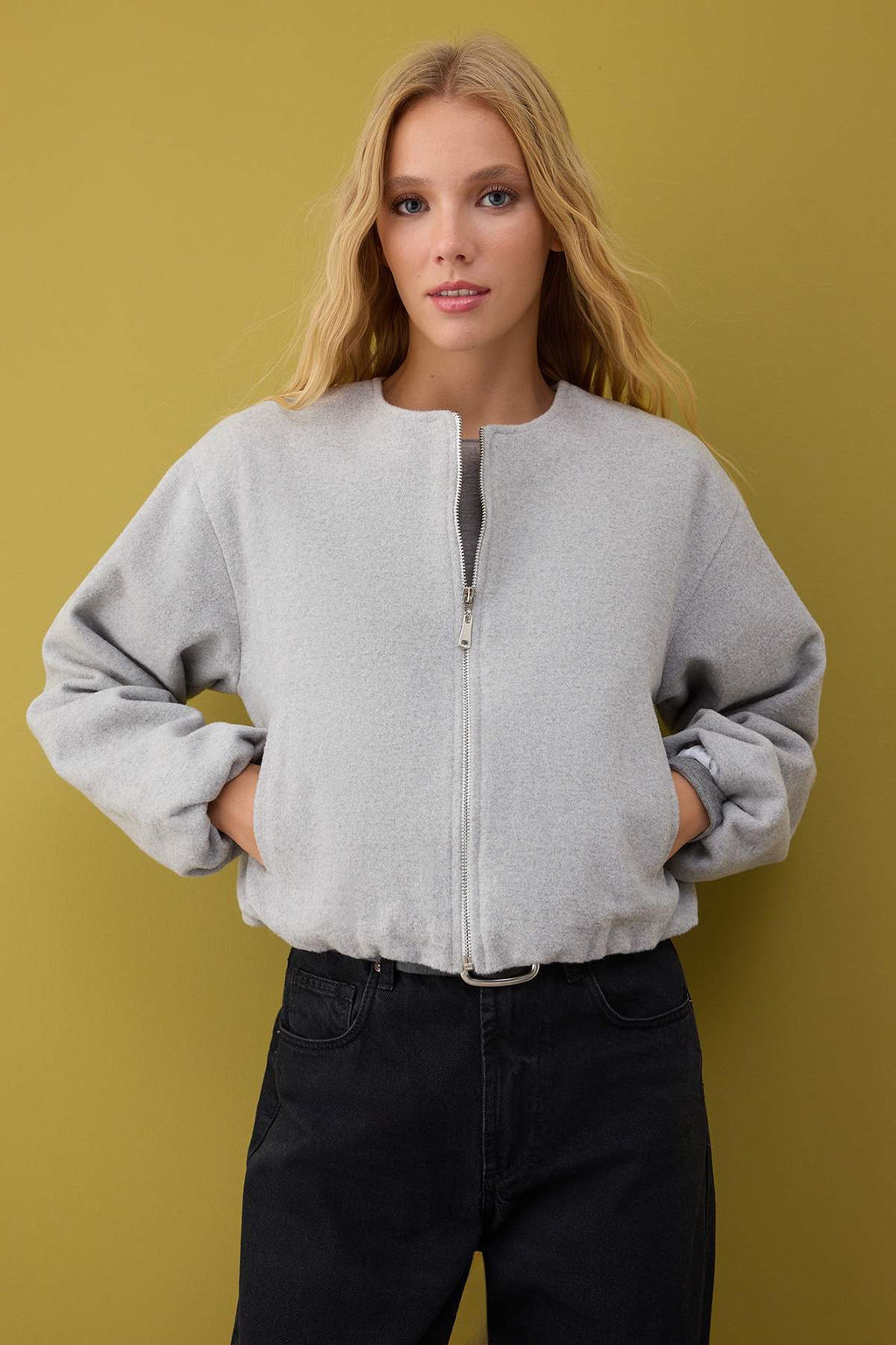 Gri Oversize Kal?p Kase Bomber Ceket Mont TWOAW26MO00143