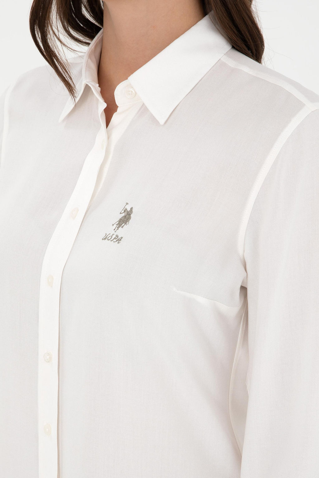 Женская кремовая рубашка с длинным рукавом Неожиданная скидка в корзине - U.s. polo assn фото 7