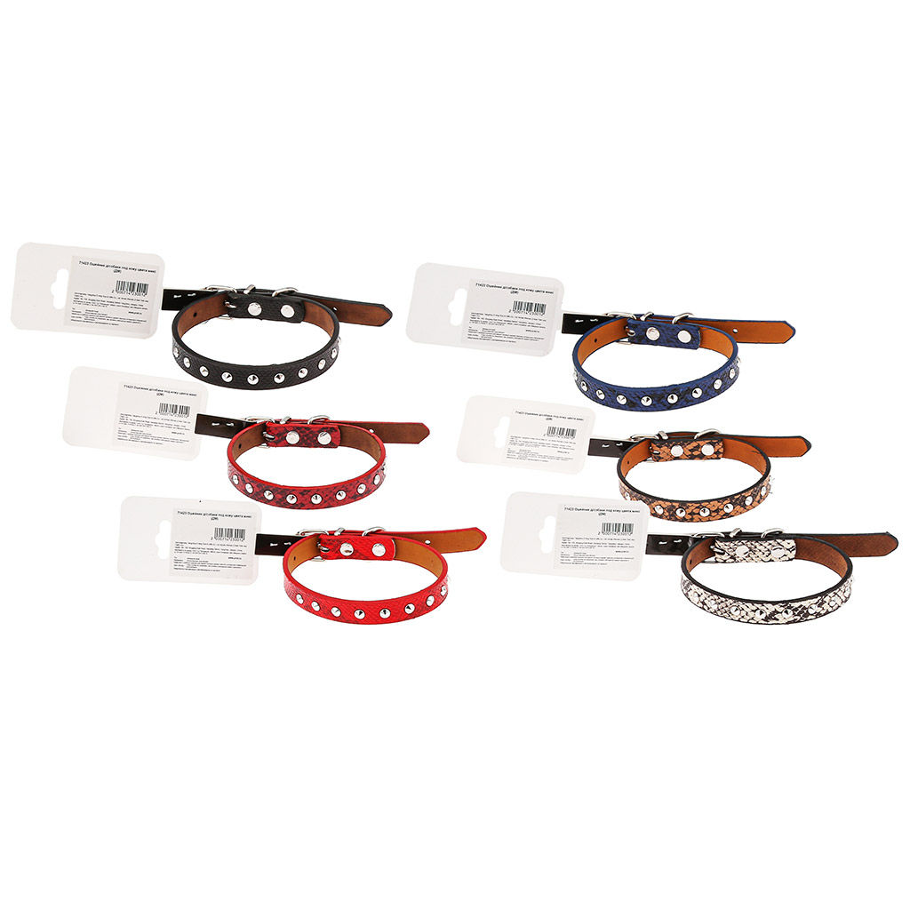 Пэт тойс (Pet toys) Ошейник для собаки Рептилия 1,5х39см, металлическая застежка, под кожу, металл декор, на картоне, цвета в ассортименте: красный, бордовый, синий, черный, коричневый, черно-белый (Китай)  фото 3