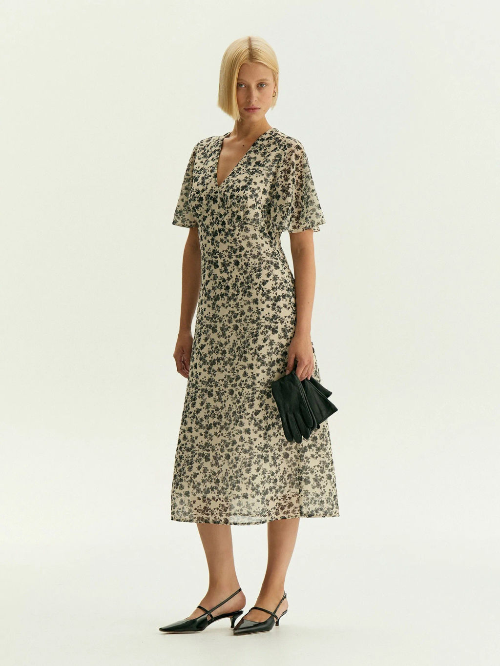 Платье Emka PL1722 миди шифон цветочный принт мультиколор  фото 2