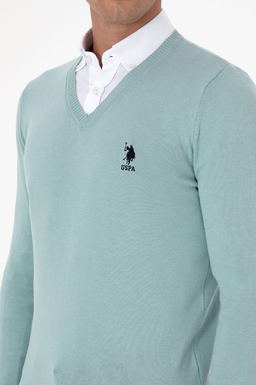 Erkek Slim Fit V Yaka Mint Basic Kazak - U.s. polo assn фото 2