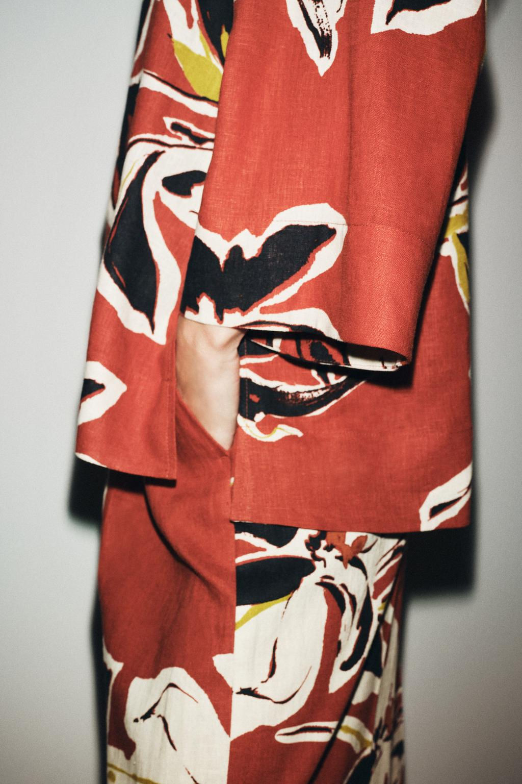 FLORAL PRINT LINEN BLEND TROUSERS - Zara фото 4