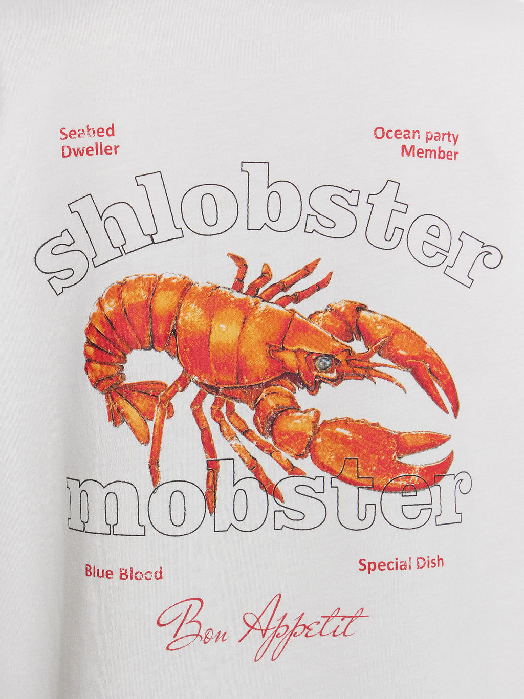 Футболка женская белая с принтом и надписью "shlobster mobster"