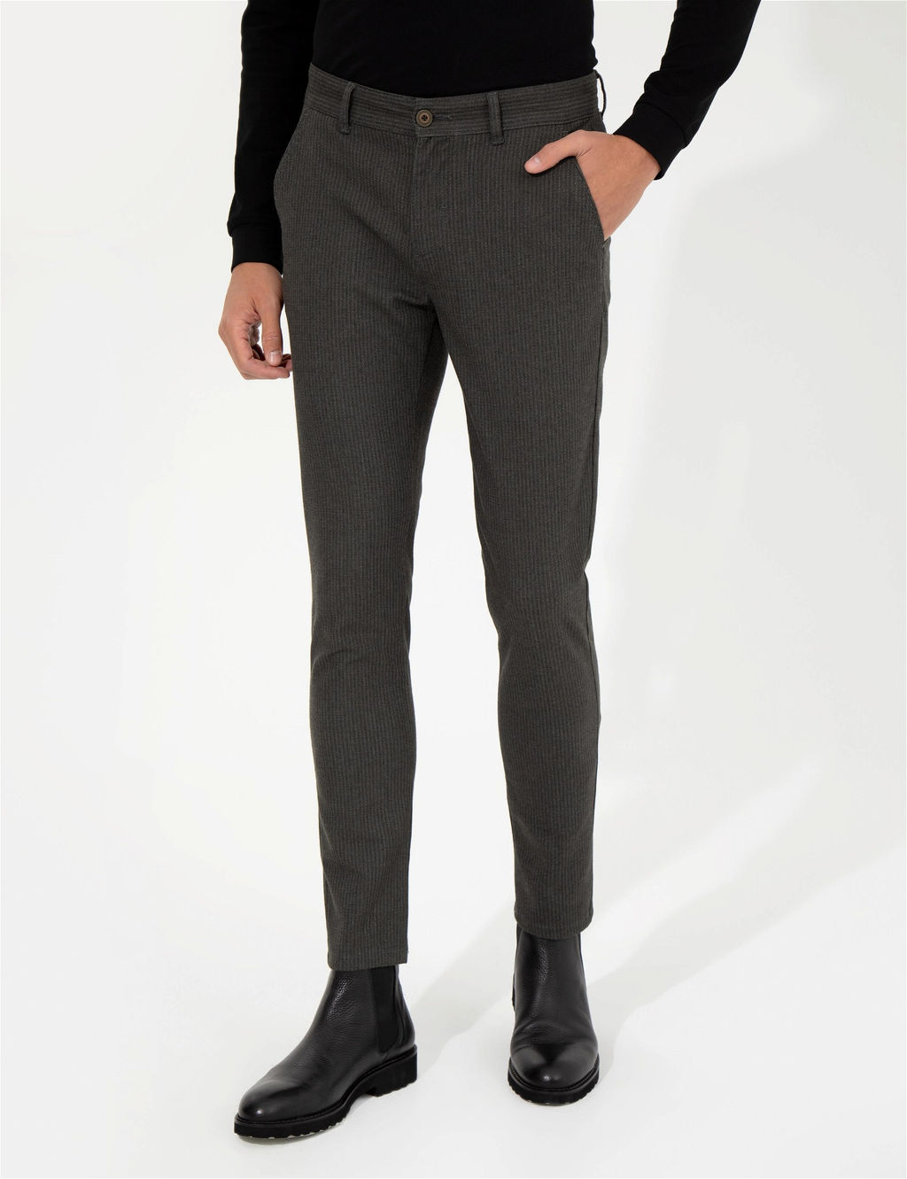 Haki Slim Fit Keten Kar___ml_ Chino Pantolon - Pierre cardin фото 2