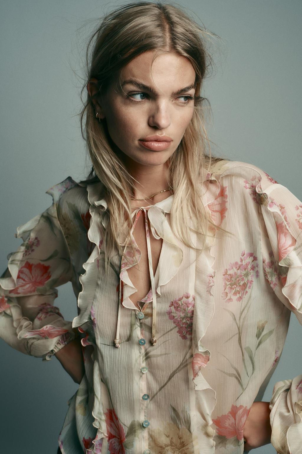 SEMI-SHEER FLORAL PRINT SHIRT - Zara фото 7