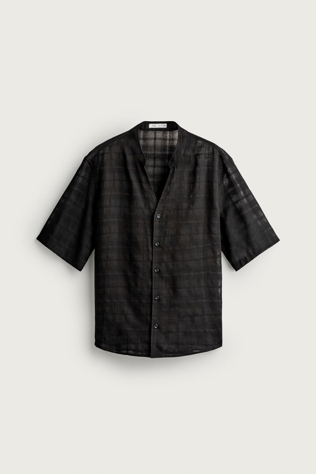 CAMISA SEMITRANSPARENTE JACQUARD CUADROS / Negro