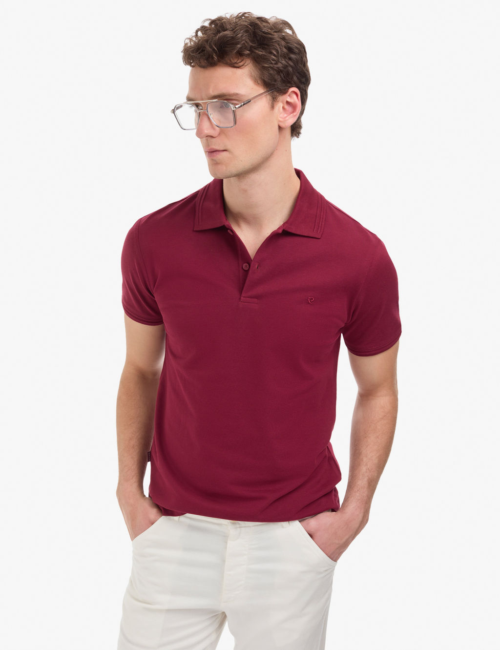 Bordo Slim Fit %100 Pamuk K_vr_lmaz D__meli Polo Yaka Basic Ti__rt