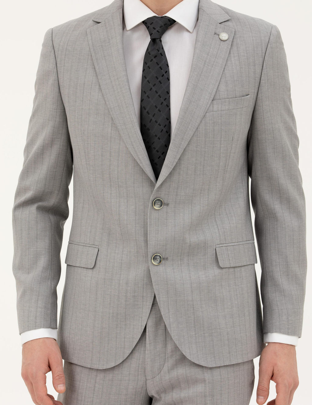 Gri Ex. Slim Fit %100 Y_n _izgili Tak_m Elbise