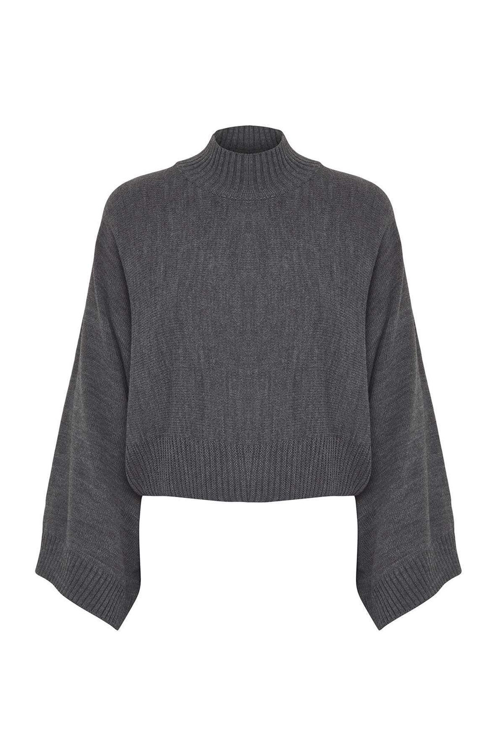 Antrasit Genis Kal?p Ispanyol Kol Triko Kazak TWOAW23KZ01838