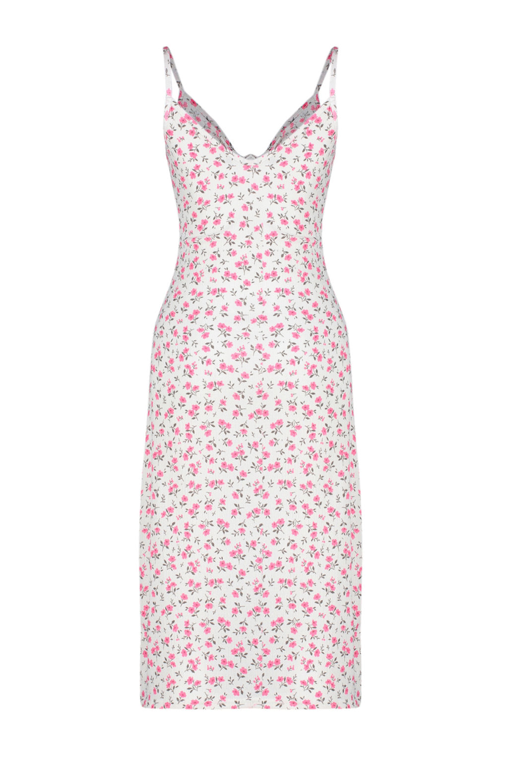 Ekru Cicek Bask?l? Burumcuk Belden Ac?lan/Skater Ask?l? Midi Orme Elbise TWOSS23EL01454 - Trendyolmilla фото 8